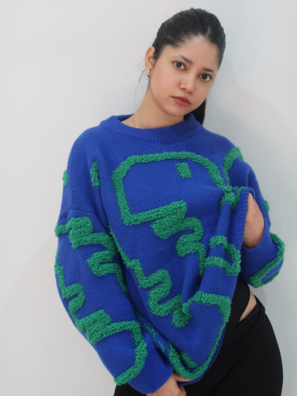 Oversized O-Neck Sweater Blue